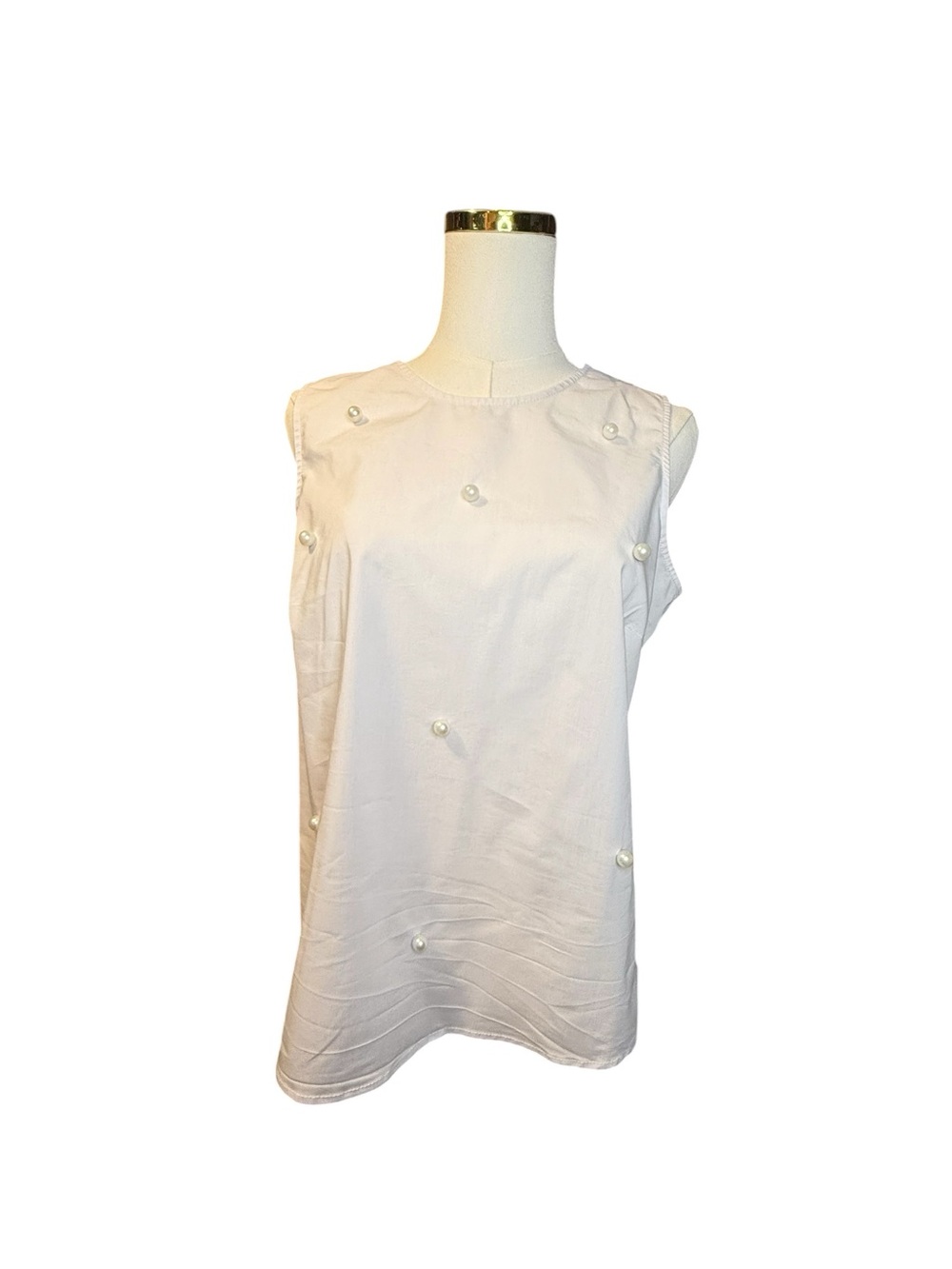 Cupio White Pearl-Embellished Sleeveless Top Size M